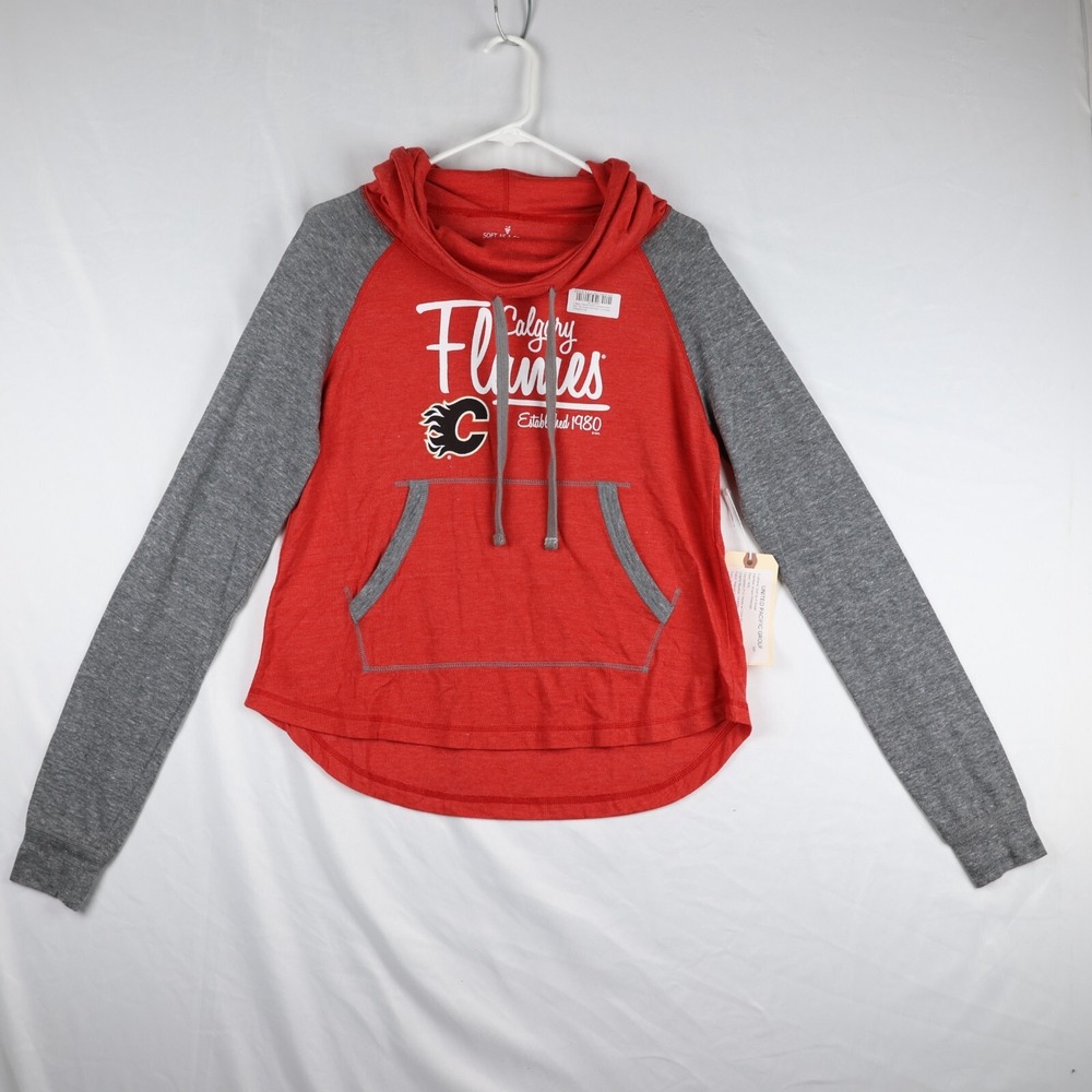 SAAG Hoodie Sweatshirt Womens Medium Red Two-Toned Slub Neck Calgary Flames NHL‎